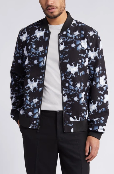 Open Edit Floral Bomber Jacket In Black-blue Digital Fleur