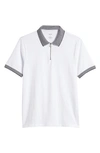 Open Edit Houndstooth Collar Zip Polo In White
