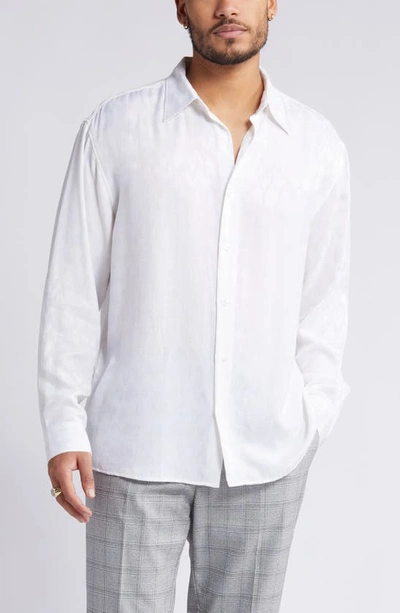 Open Edit Jacquard Stretch Satin Button-up Shirt In White