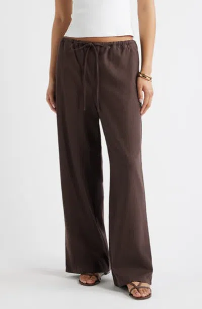 Open Edit Linen Blend Wide Leg Pants In Brown
