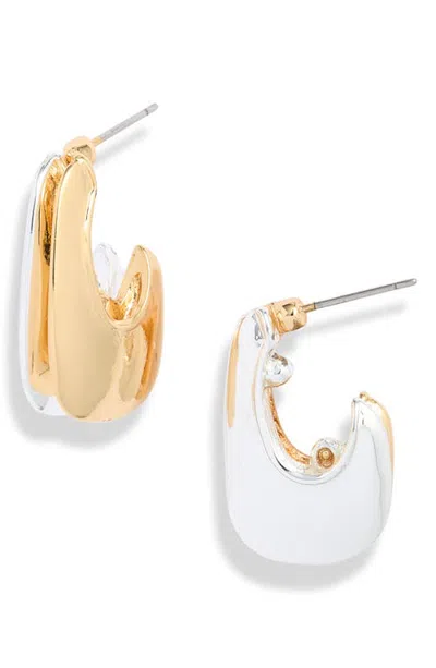 Open Edit Mixed Metal Curved Hoop Earrings In Multi