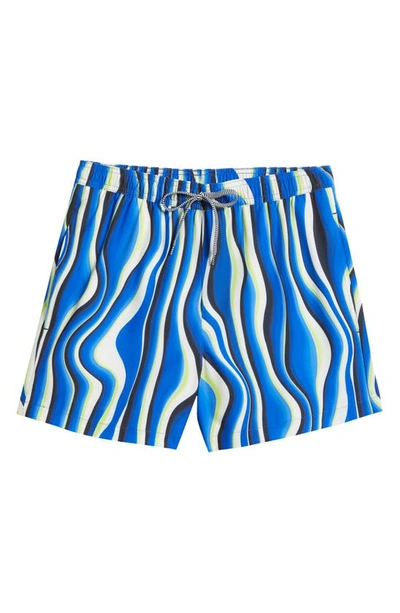Open Edit Recycled Volley Swim Trunks In Blue Surf Distorted Stripes