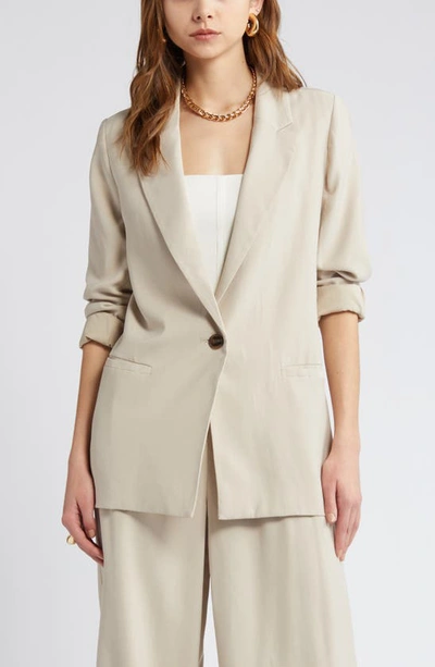 Open Edit Relaxed Fit Blazer In Tan Oxford