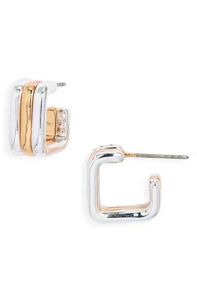 Open Edit Ridged Square Hoop Earrings In Gold