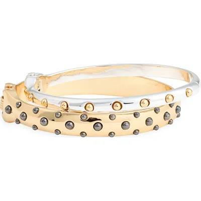 Open Edit Set Of 2 Studded Hinge Bangle Bracelets In Gold