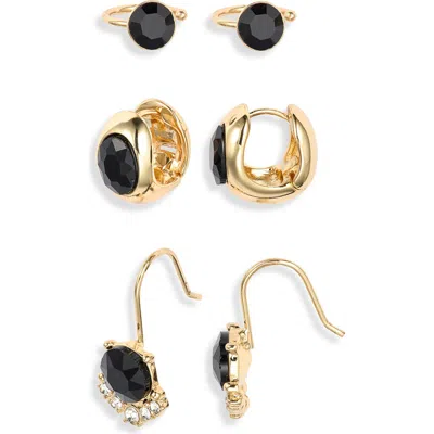 Open Edit Set Of 3 Cubic Zirconia Earrings In Gold