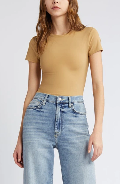 Open Edit Smooth Edit Short Sleeve Top In Tan Cartouche