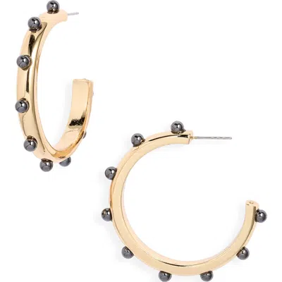 Open Edit Studded Hoop Earrings In Gold