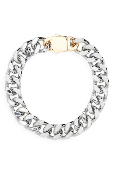 Open Edit Two-tone Flat Curb Chain Bracelet In Rhodium- Gold