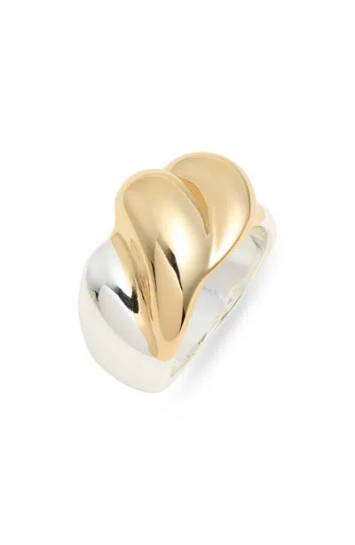 Open Edit Two-tone Curved Dome Ring In Gold