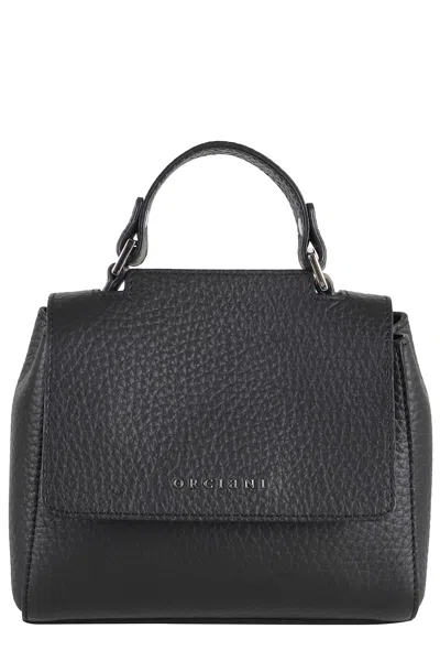 Orciani Black Hammered Leather Sveva Soft Mini Handbag