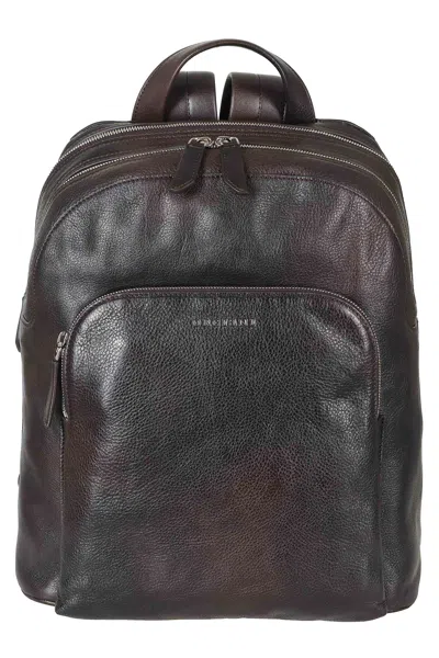 Orciani Black Lagoon Calf Leather Backpack In Grey