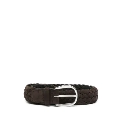 Orciani Brown Braided Buckle Belt In Blue