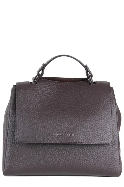 Orciani Grained Leather Small Handbag In Grey