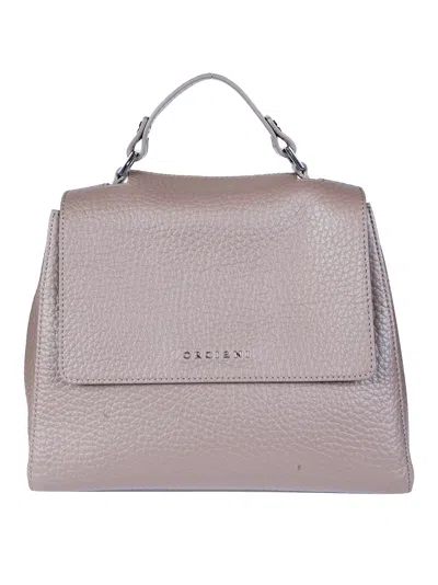 Orciani Pebbled Leather Shoulder Bag In Beige