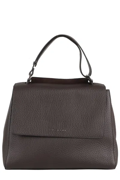 Orciani T Moro Embossed Leather Medium Shoulder Bag In Grey