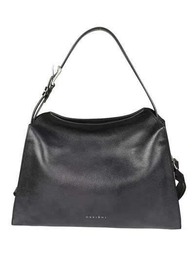 Orciani Trinity Medium Trapezoidal Calfskin Shoulder Bag In Black
