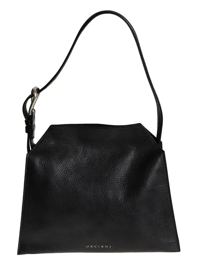 Orciani Trinity Small Calf Leather Shoulder Bag In Black