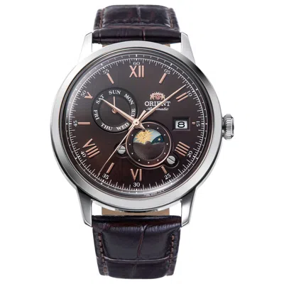 Orient Men's Classic Bambino Sun & Moon 41mm Automatic Watch Ra-ak0804y In Brown