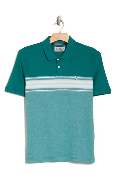 Original Penguin Birdseye Chest Stripe Cotton Piqué Polo In Antique Green