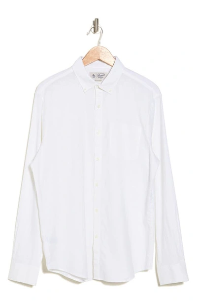 Original Penguin Linen Blend Woven Solid Button-down Shirt In White