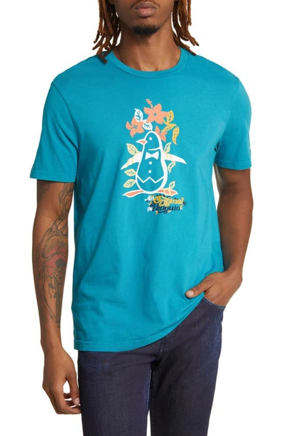 Original Penguin Pete Floral Cotton Graphic T-shirt In Tahitian Tide