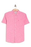 Original Penguin Stretch Linen Blend Short Sleeve Shirt In Raspberry Sorbet