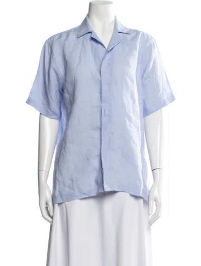 Pre-owned Orlebar Brown Linen Short Sleeve Button-up Top In Blue