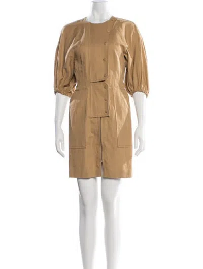 Pre-owned Oroton Crew Neck Mini Dress In Neutrals