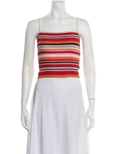 Pre-owned Orseund Iris Striped Square Neckline Crop Top In Red