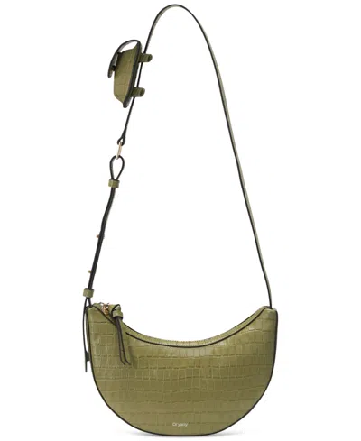 Oryany Rookie Croco Leather Crossbody Handbag With Detachable Pouch In Leaf Olive