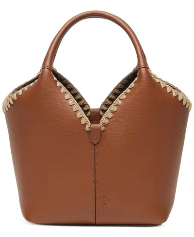 Oryany Vanessa Hand-stitch Small Convertible Strap Leather Satchel Handbag In Brown