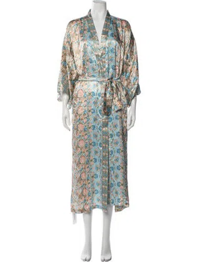 Pre-owned Oscar De La Renta Floral Print Robe In Blue