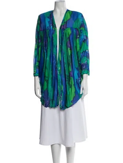 Pre-owned Oscar De La Renta Tie-dye Print Cover-up In Blue/green