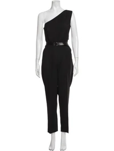 Pre-owned Oscar De La Renta Wool One-shoulder Jumpsuit In Black
