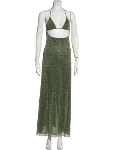 Pre-owned Oseree Halterneck Long Dress In Green