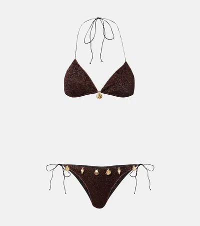 Oseree Lumiere Embellished Bikini In Brown
