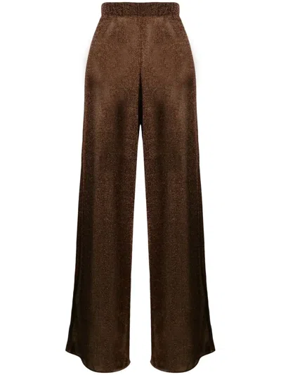 Oseree Lurex-detail High-waisted Trousers In Brown