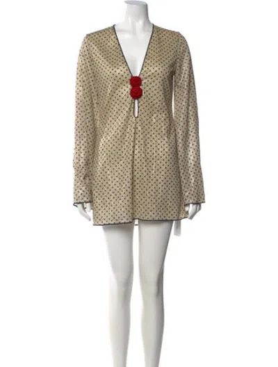 Pre-owned Oseree Polka Dot Print Mini Dress In Neutrals