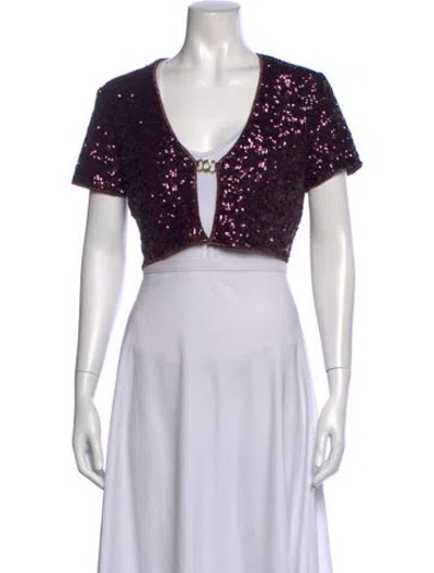 Pre-owned Oseree V-neck Short Sleeve Crop Top In Multicolor