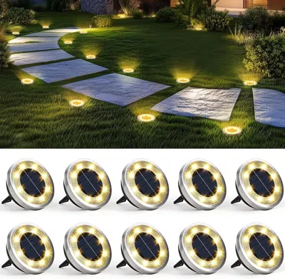Oshana 10 Pack Solar Ground Lights Outdoor Waterproof, Solar Powered Pathway Lights, Landscape Lighting For
