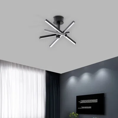 Oshana 12 Inch Modern Led Ceiling Light, Geometric Starburst Design With Black Finish For Living Room, Bedr