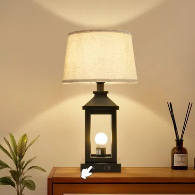 Oshana 20.5in Black Farmhouse Bedside Table Lamp For Living Room, 3-way Dimmable Touch Control Modern Night