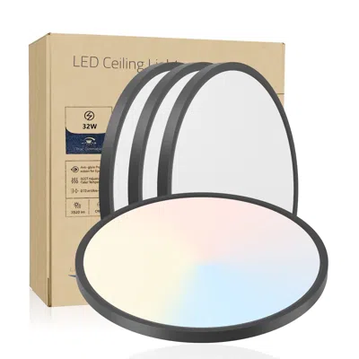 Oshana 4 Pack Flush Mount Led Ceiling Light Fixture Black, 16inch 32watt, Dimmable & 5 Color Selectable Cei