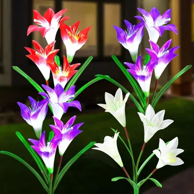 Oshana Solar Garden Lights, 4 Pack Led Lily Garden Decor Carefree Solar Flowers Outdoor Waterproof, Yard De