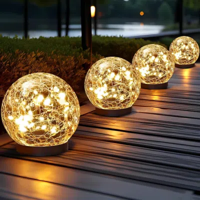 Oshana Solar Globe Lights Outdoor Waterproof - Cracked Glass Ball Lights For Garden, Patio, Yard, Lawn And 