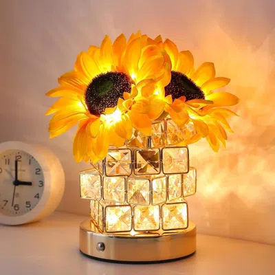 Oshana Sunflowers Flower Lamp, Rechargeable Cordless Touch Table Lamp,3-colour Infinitely Dimming Small Nig
