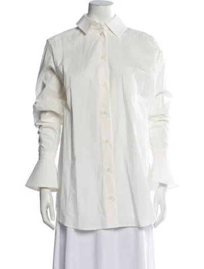 Pre-owned Ossou Long Sleeve Button-up Top In White