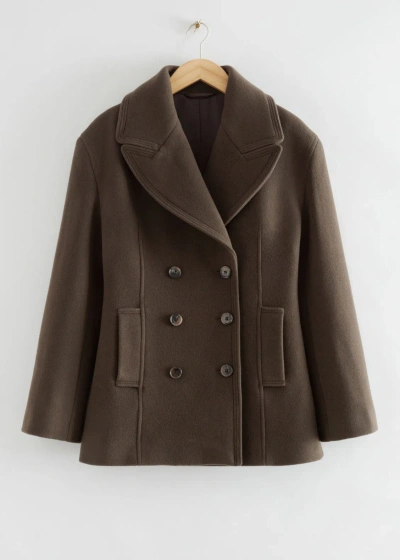 Other Stories Double-breasted Italian Wool Pea Coat In Brown