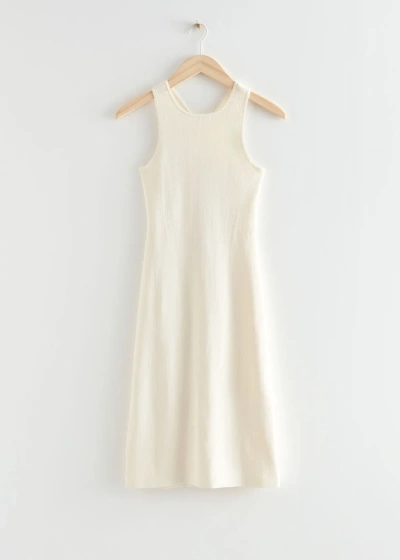 Other Stories Fitted Open Back Midi Dress In White